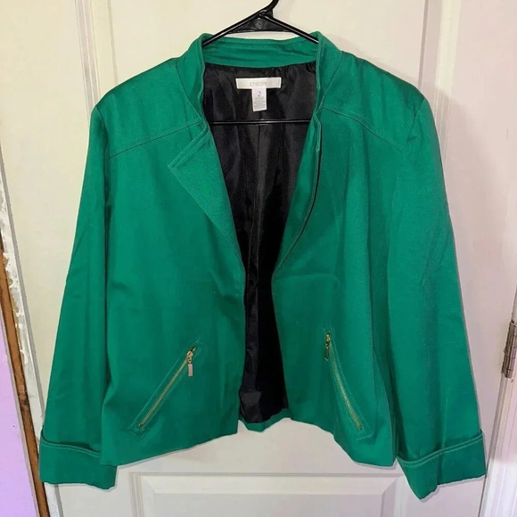 Chico's Kelly Green Moto Open Blazer Sz M (2) - Picture 1 of 5